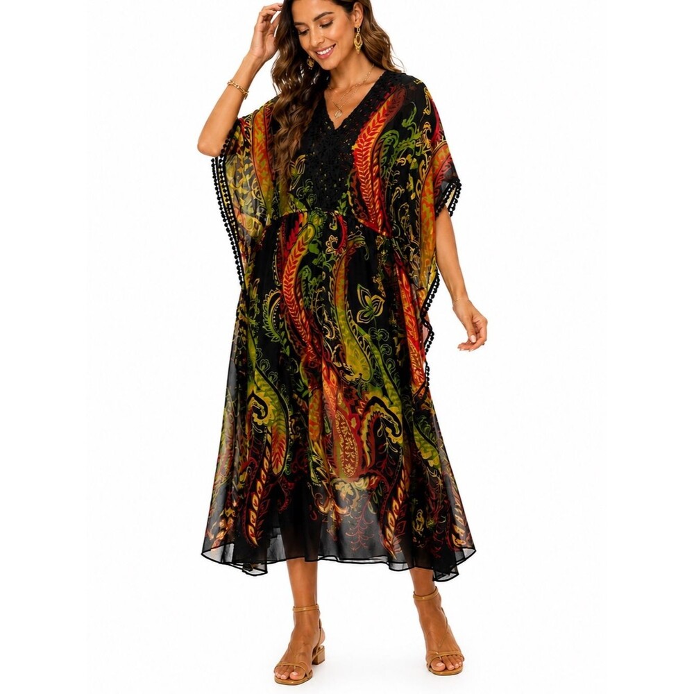 Sheer Paisley Boho Dress XL Flowy Backyard Party Beach Vacation